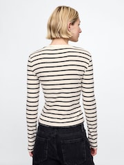 Gap Cream Stripe Long Sleeve Modern Cotton-Modal Crew Neck T-Shirt - Image 2 of 5