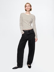 Gap Cream Stripe Long Sleeve Modern Cotton-Modal Crew Neck T-Shirt - Image 3 of 5