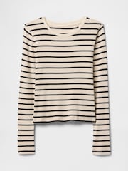 Gap Cream Stripe Long Sleeve Modern Cotton-Modal Crew Neck T-Shirt - Image 4 of 5