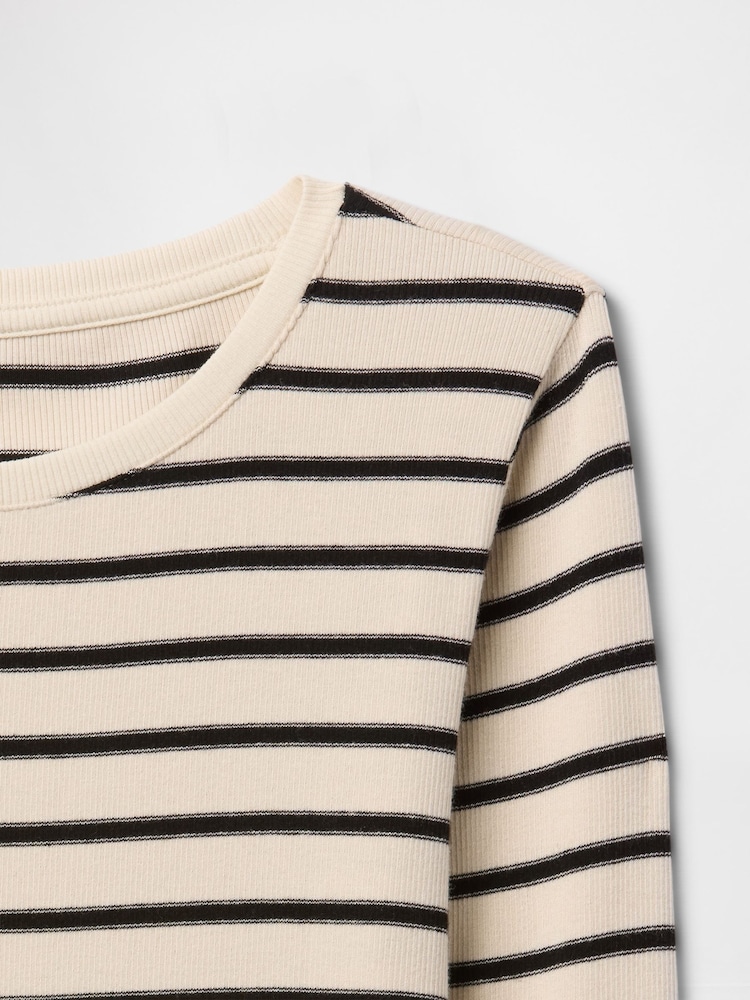 Gap Cream Stripe Long Sleeve Modern Cotton-Modal Crew Neck T-Shirt - Image 5 of 5