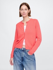 Gap Coral Pink CashSoft Lightweight Crew Neck Cardigan - Image 1 of 5
