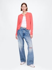 Gap Coral Pink CashSoft Lightweight Crew Neck Cardigan - Image 3 of 5