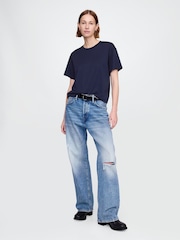 Gap Navy Blue Crew Neck Short Sleeve Oversized T-Shirt - Image 3 of 4