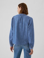 Gap Blue Puff-Sleeve Lace-Trim Denim Shirt - Image 2 of 5