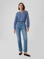 Gap Blue Puff-Sleeve Lace-Trim Denim Shirt - Image 3 of 5