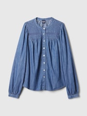 Gap Blue Puff-Sleeve Lace-Trim Denim Shirt - Image 4 of 5