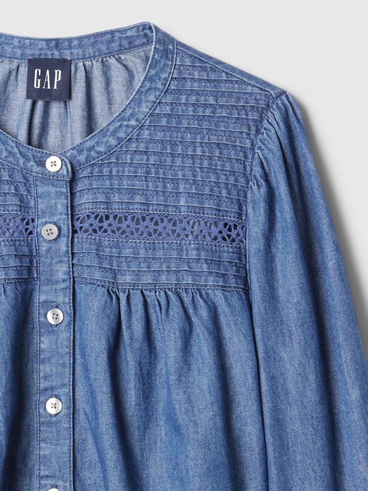 Gap Blue Puff-Sleeve Lace-Trim Denim Shirt - Image 5 of 5 Gap Blue Puff-Sleeve Lace-Trim Denim Shirt - Image 5 of 5