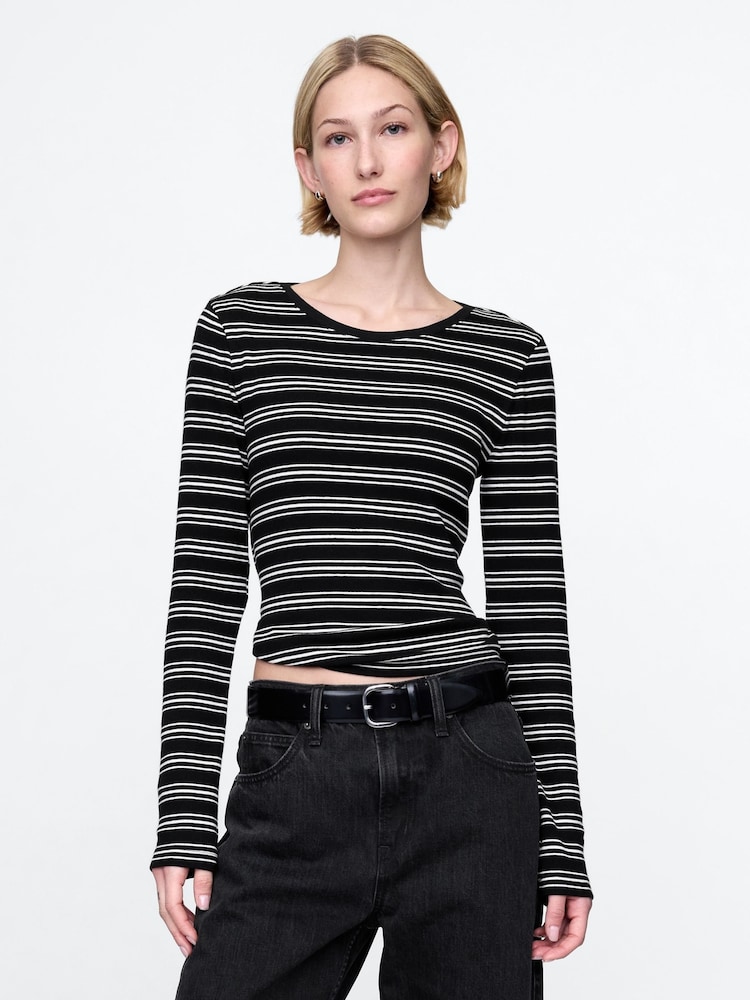 Zwarte streep - Gap modern T-shirt met lange mouwen en ronde hals van katoen-modal - Image 1 of 5