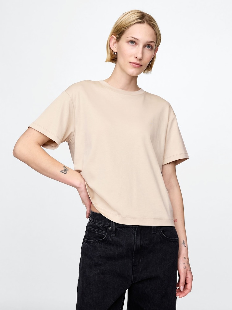 Gap Beige Cotton Short Sleeve Boxy Crew Neck T-Shirt - Image 1 of 5