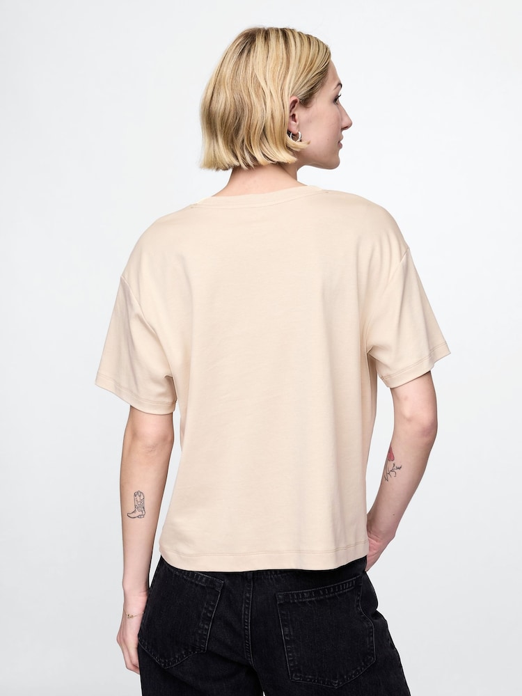 Gap Beige Cotton Short Sleeve Boxy Crew Neck T-Shirt - Image 2 of 5
