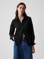 Gap Black Cotton Long Sleeve Poplin Shirt - Image 1 of 6