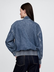 Gap Blue UltraSoft Denim Bomber Jacket - Image 2 of 5