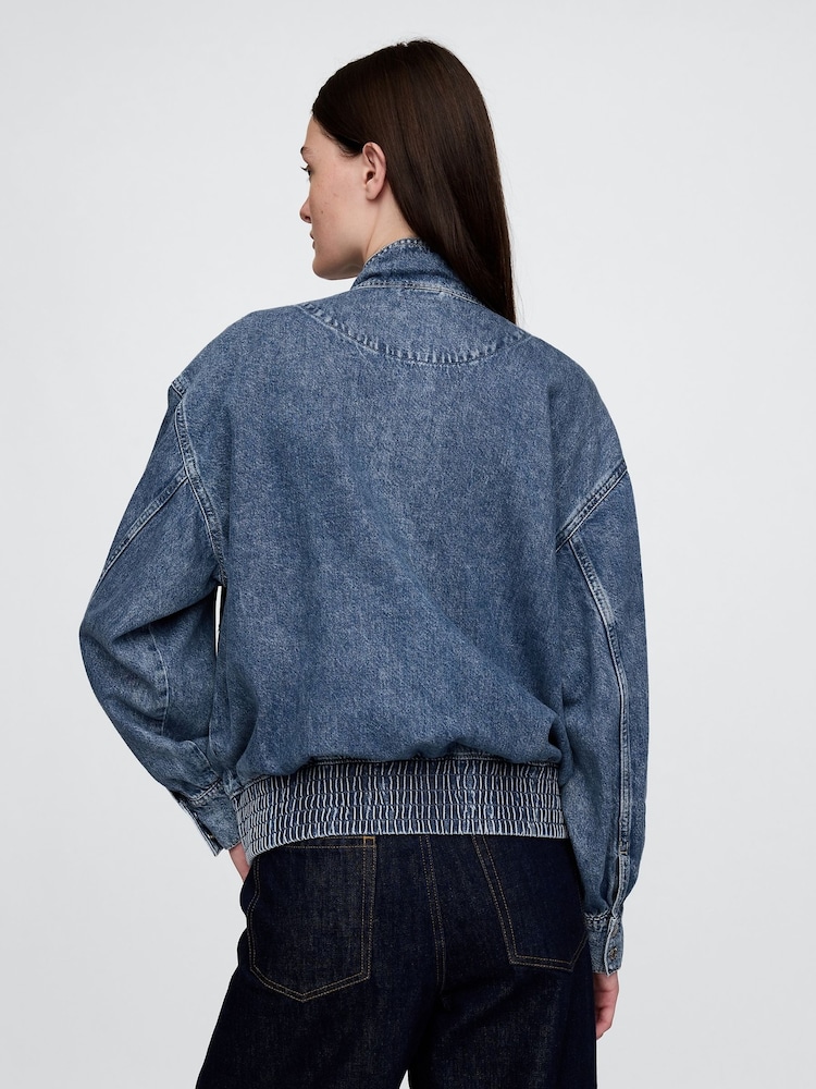 Gap Blue UltraSoft Denim Bomber Jacket - Image 2 of 5