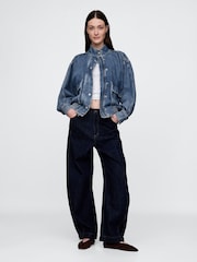 Gap Blue UltraSoft Denim Bomber Jacket - Image 3 of 5