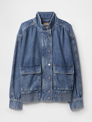 Gap Blue UltraSoft Denim Bomber Jacket - Image 5 of 5