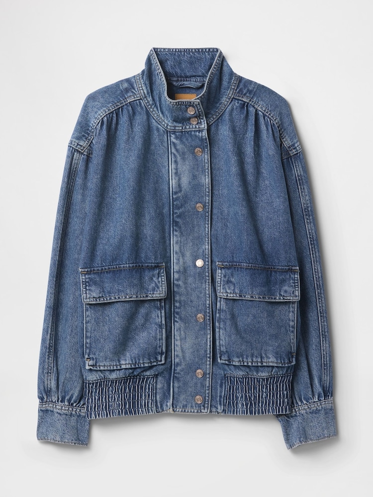 Gap Blue UltraSoft Denim Bomber Jacket - Image 5 of 5