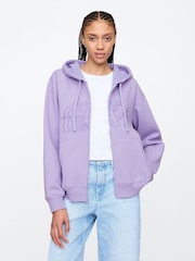 Gap Purple Floral Vintage Logo Zip Up Hoodie - Image 1 of 5