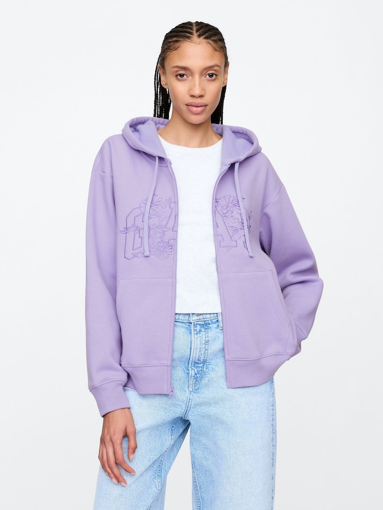 Gap Purple Floral Vintage Logo Zip Up Hoodie - Image 1 of 5