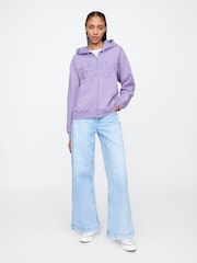 Gap Purple Floral Vintage Logo Zip Up Hoodie - Image 3 of 5