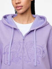 Gap Purple Floral Vintage Logo Zip Up Hoodie - Image 4 of 5