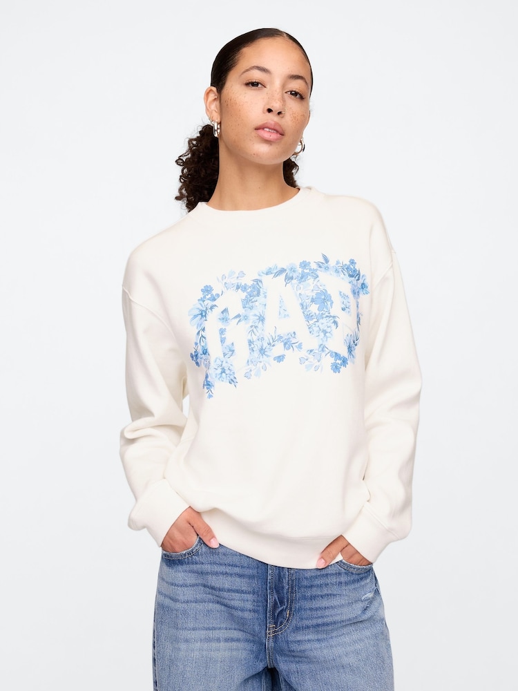 Gap White Floral Logo Crew Neck Sweatshirt - Image 1 of 5