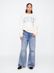 Gap White Floral Logo Crew Neck Sweatshirt - Image 3 of 5