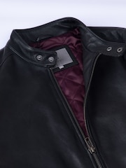 Preto - Lakeland Leather de motociclista Morton Stripe com contrastantes e gola alta Jacket - Imagem 4 de 7