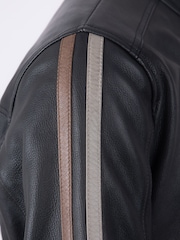 Preto - Lakeland Leather de motociclista Morton Stripe com contrastantes e gola alta Jacket - Imagem 6 de 7