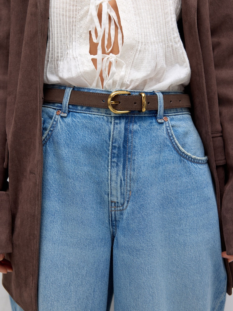 Chocolate Brown Suede Premium Made In Italy Mid Width Belt - Image 1 of 4
