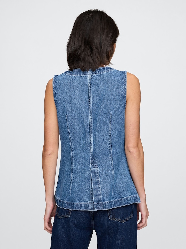 Gap Blue Cotton Longline Denim Waistcoat - Image 2 of 5