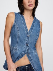 Gap Blue Cotton Longline Denim Waistcoat - Image 4 of 5