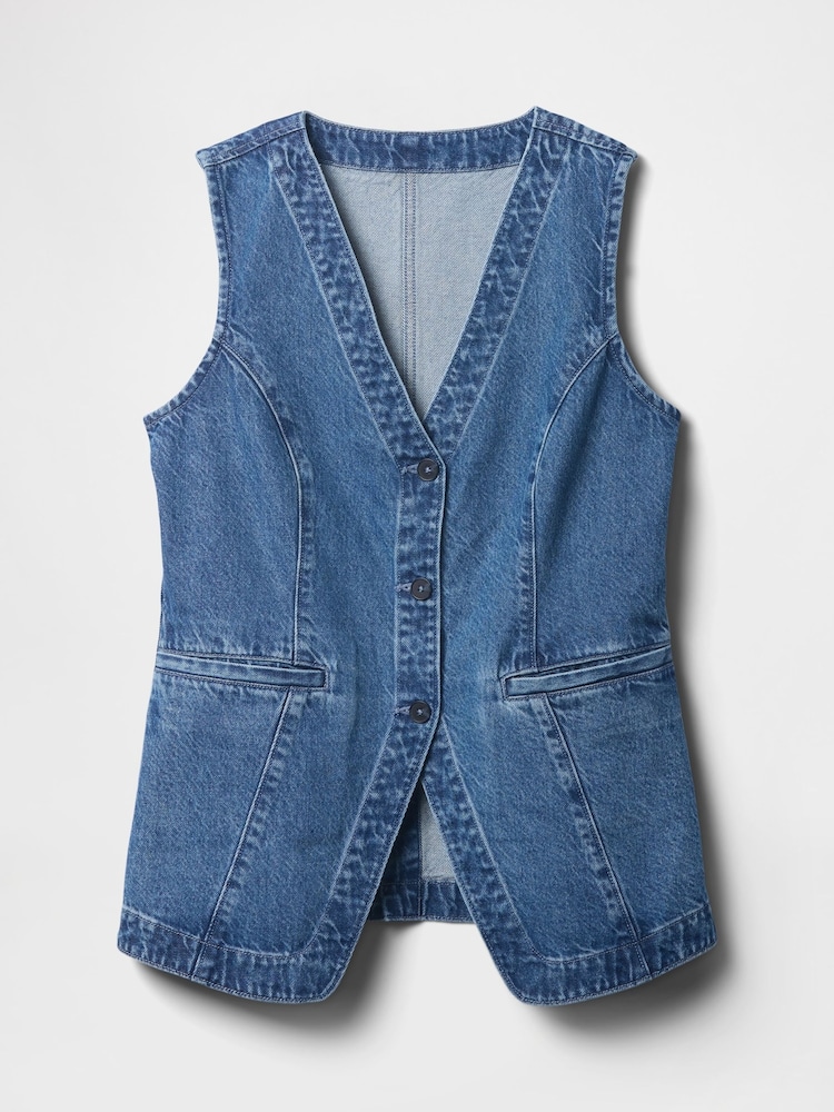 Gap Blue Cotton Longline Denim Waistcoat - Image 5 of 5