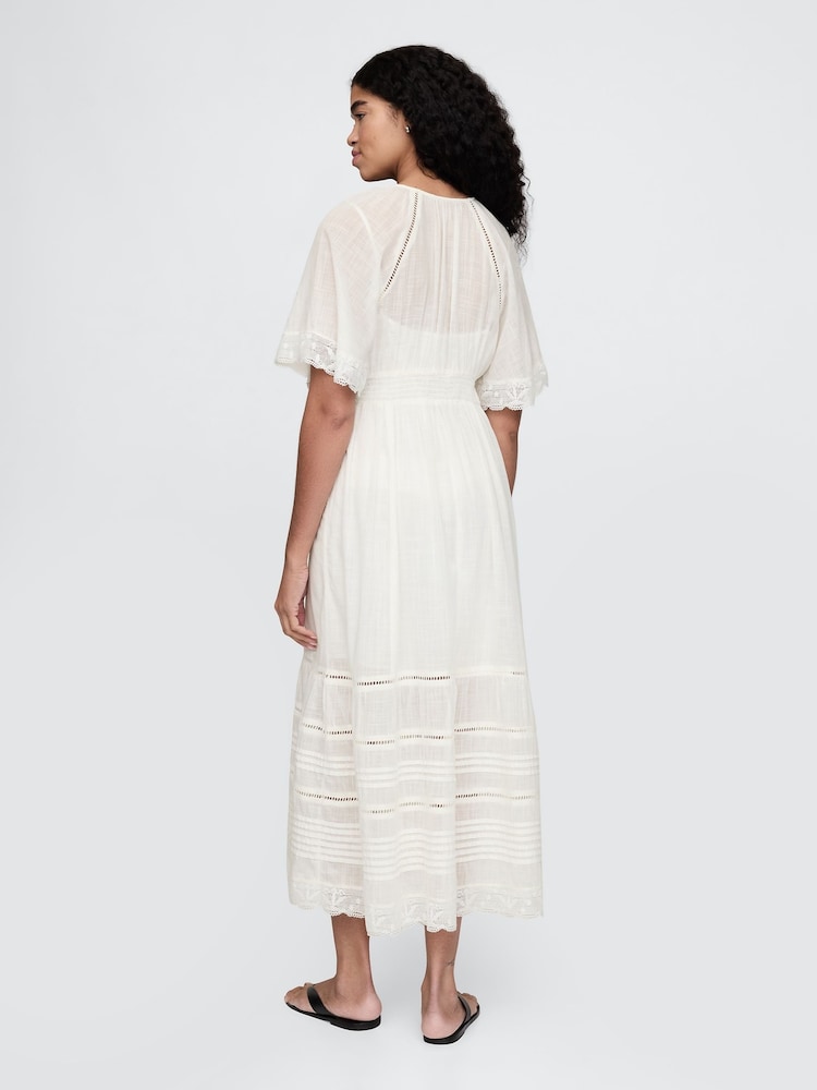 Gap White Cotton Crochet V-Neck Lace Midi Dress - Image 2 of 4 Gap White Cotton Crochet V-Neck Lace Midi Dress - Image 2 of 4
