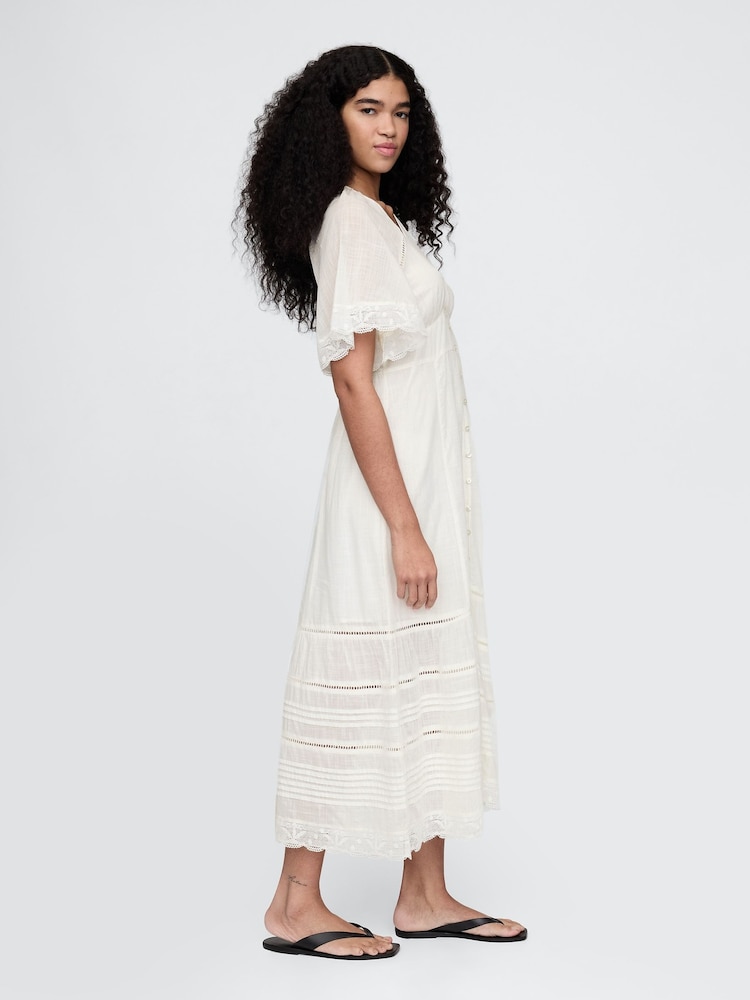 Buy Gap White Cotton Crochet V-Neck Lace Midi Dress from Next Ireland