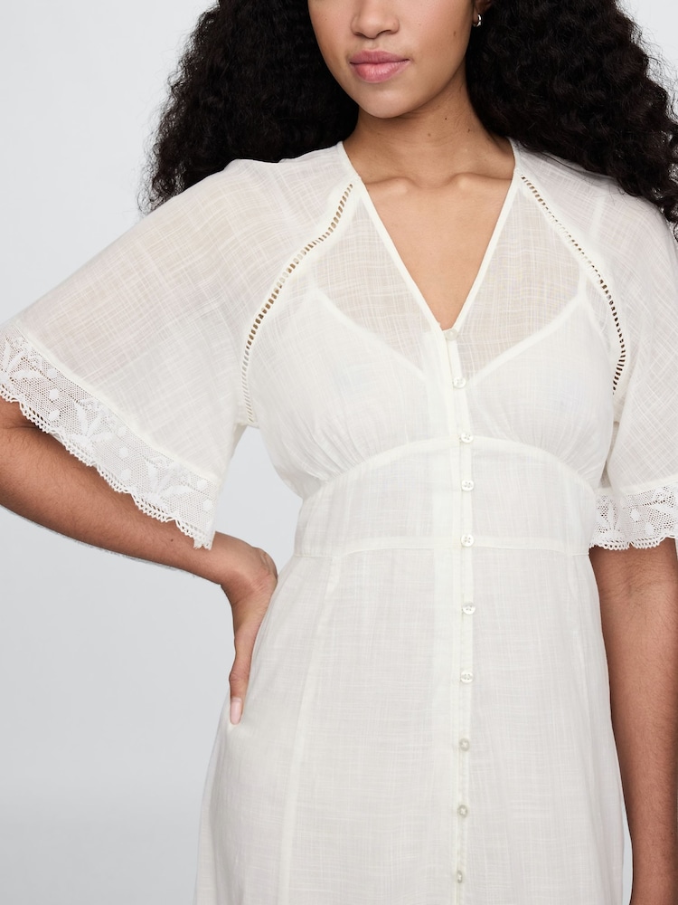 Gap White Cotton Crochet V-Neck Lace Midi Dress - Image 4 of 4 Gap White Cotton Crochet V-Neck Lace Midi Dress - Image 4 of 4