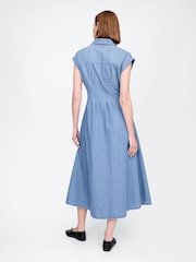 Gap Blue Denim Pleated Midi Shirt Dress - Image 2 of 7