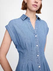 Gap Blue Denim Pleated Midi Shirt Dress - Image 4 of 7