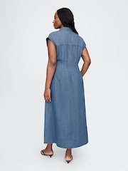 Gap Blue Denim Pleated Midi Shirt Dress - Image 6 of 7