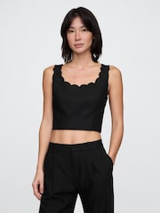 Zwart - Gap dik linnen-mix geschulpte cropped top - Image 1 of 5