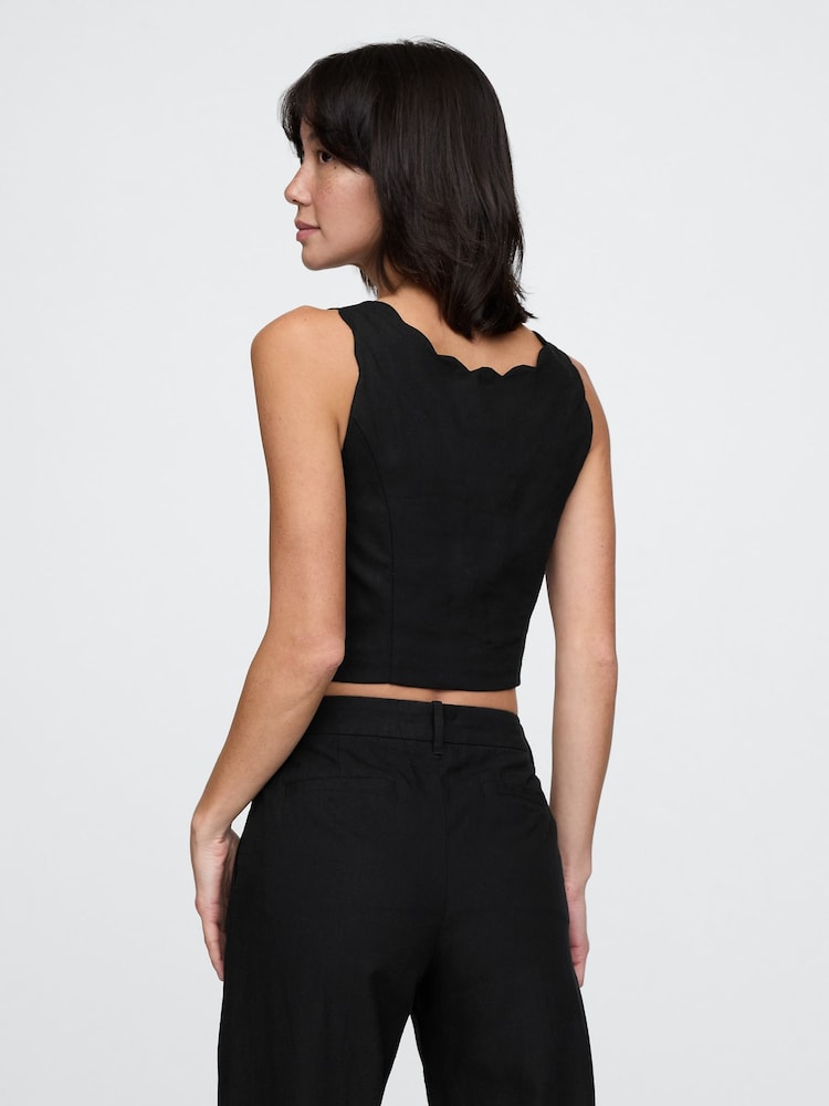 Gap Black Heavyweight Linen-Blend Scalloped Cropped Top - Image 2 of 5 Gap Black Heavyweight Linen-Blend Scalloped Cropped Top - Image 2 of 5