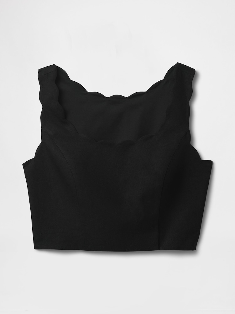 Gap Black Heavyweight Linen-Blend Scalloped Cropped Top - Image 5 of 5 Gap Black Heavyweight Linen-Blend Scalloped Cropped Top - Image 5 of 5