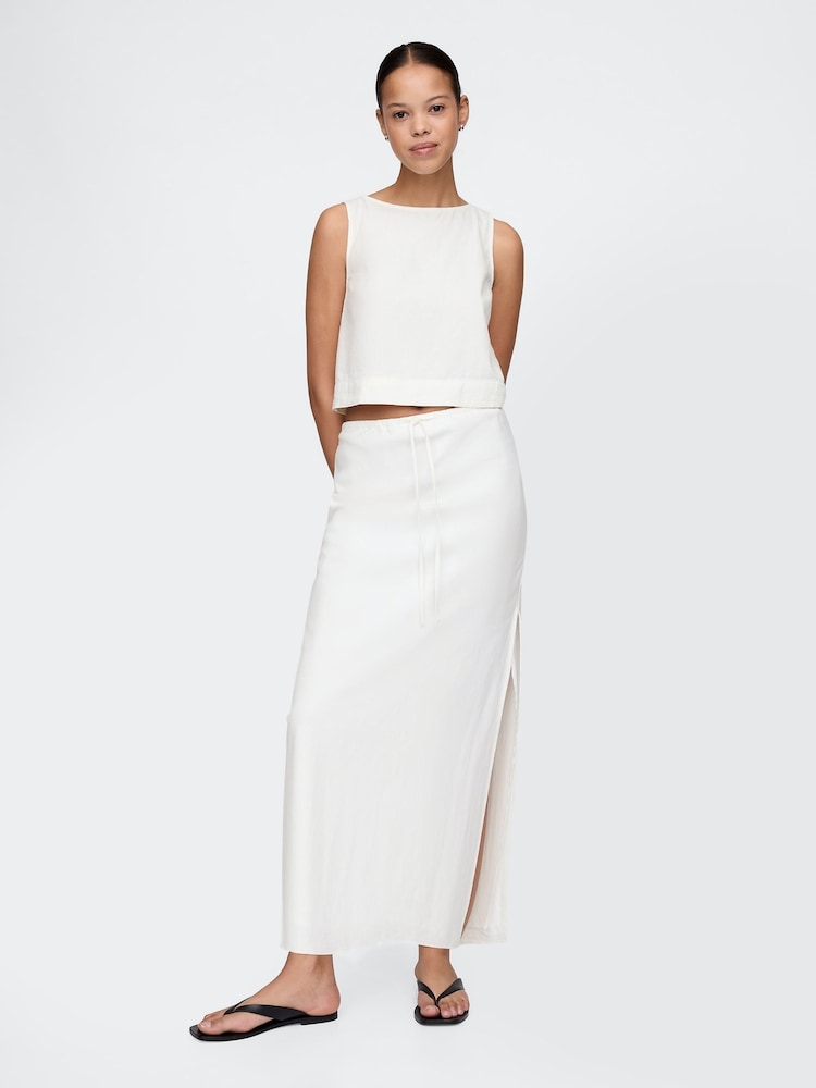 Gap White Heavyweight Linen-Blend Midi Skirt - Image 1 of 5
