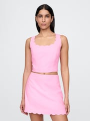 Gap Pink Heavyweight Linen-Blend Scalloped Cropped Top - Image 1 of 5