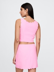 Gap Pink Heavyweight Linen-Blend Scalloped Cropped Top - Image 2 of 5