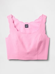 Gap Pink Heavyweight Linen-Blend Scalloped Cropped Top - Image 4 of 5