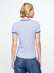 Blauw - Gap Modern katoen-modal geribbeld cropped gestreept T-shirt met korte mouwen - Image 2 of 5