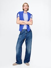 Blauw - Gap Modern katoen-modal geribbeld cropped gestreept T-shirt met korte mouwen - Image 3 of 5