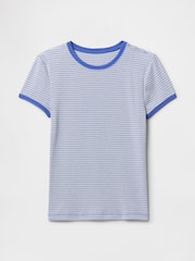 Blauw - Gap Modern katoen-modal geribbeld cropped gestreept T-shirt met korte mouwen - Image 4 of 5