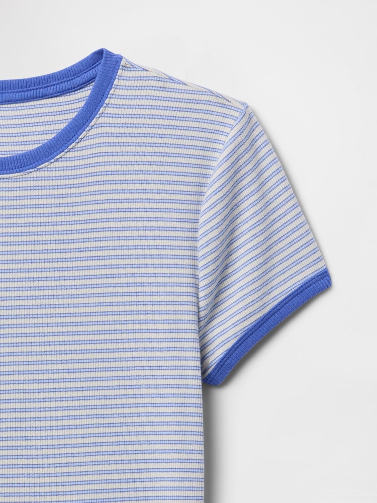 Blauw - Gap Modern katoen-modal geribbeld cropped gestreept T-shirt met korte mouwen - Image 5 of 5