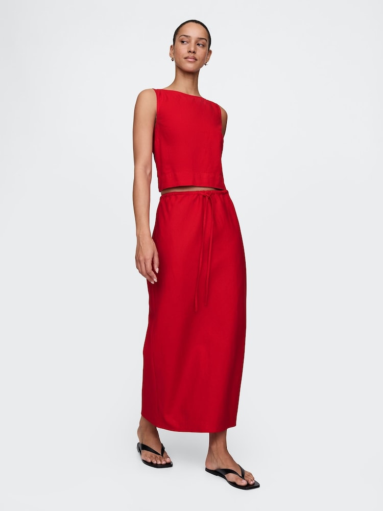 Gap Red Heavyweight Linen-Blend Midi Skirt - Image 1 of 5